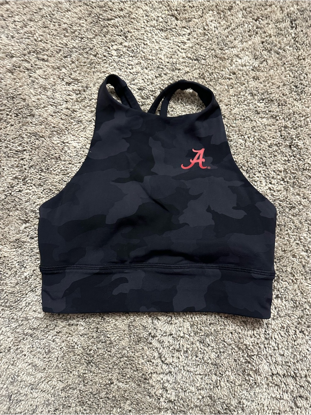 lululemon athletica Black Camo High-Neck Crop Top with Red 'A' Logo
